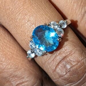 Womens 925 Dazzling 8ct Brilliant Cut Blue Gemstone Ring Sz8